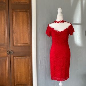 Vintage 1990 Red Lace Formal, Evening, Cocktail Dress